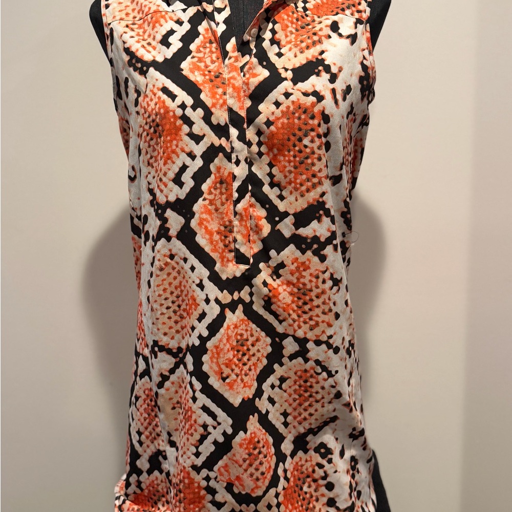DKNYC Sleeveless Top with Orange and Black Design